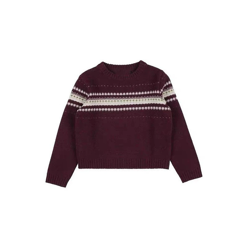 Woolen children's demi-season Christmas knitted sweater with a round collar