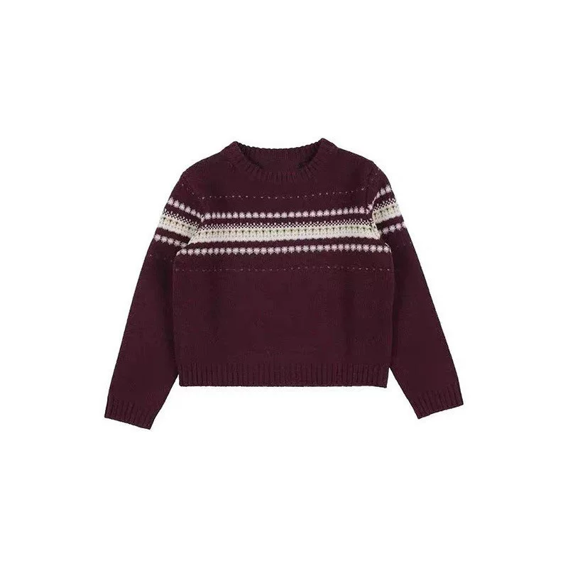 Woolen children's demi-season Christmas knitted sweater with a round collar
