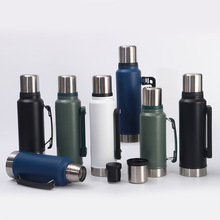 跨境304不锈钢保温杯户外车载旅行壶带把手便携双层热水壶批发