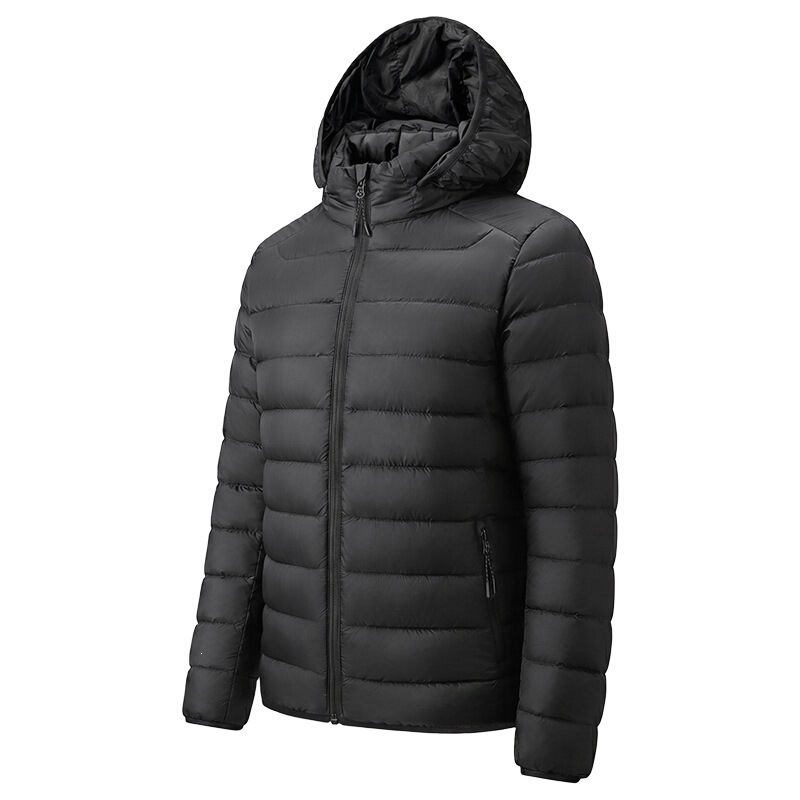 New long-sleeved hooded down jacket with white duck down filling, warm ribbed design, versatile for commuting, slimming outerwear