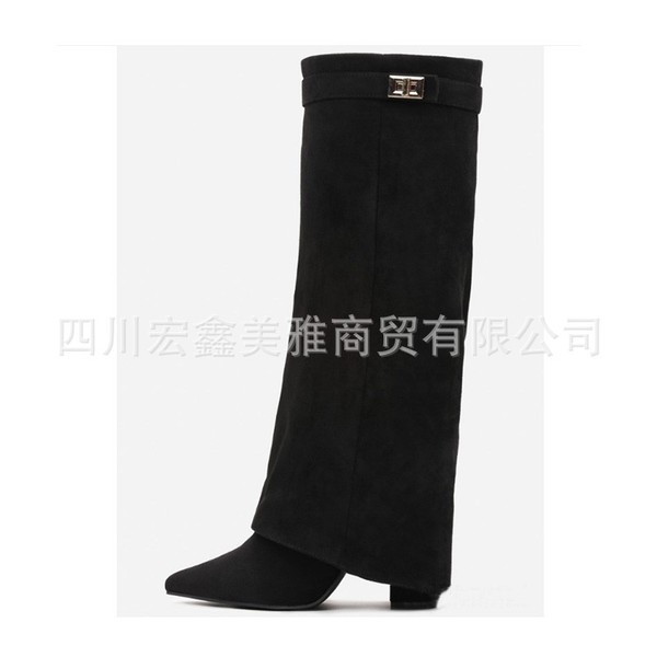 high boots pointed-toe with metal buckle