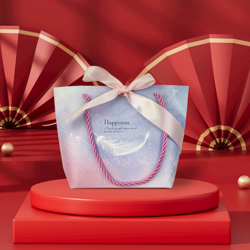 星空羽毛礼袋跨境 珠宝饰品化妆品手提袋 服装店购物袋简约风纸袋