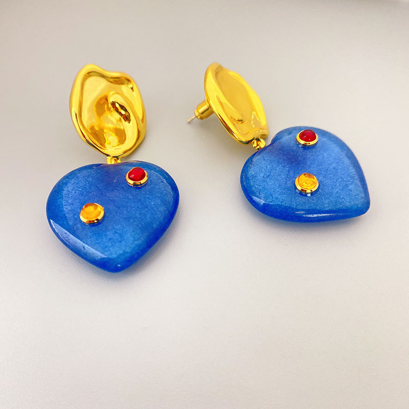 青島飾品歐美中古風藍色石頭鑲嵌寶石大氣輕奢風小眾925銀針耳飾