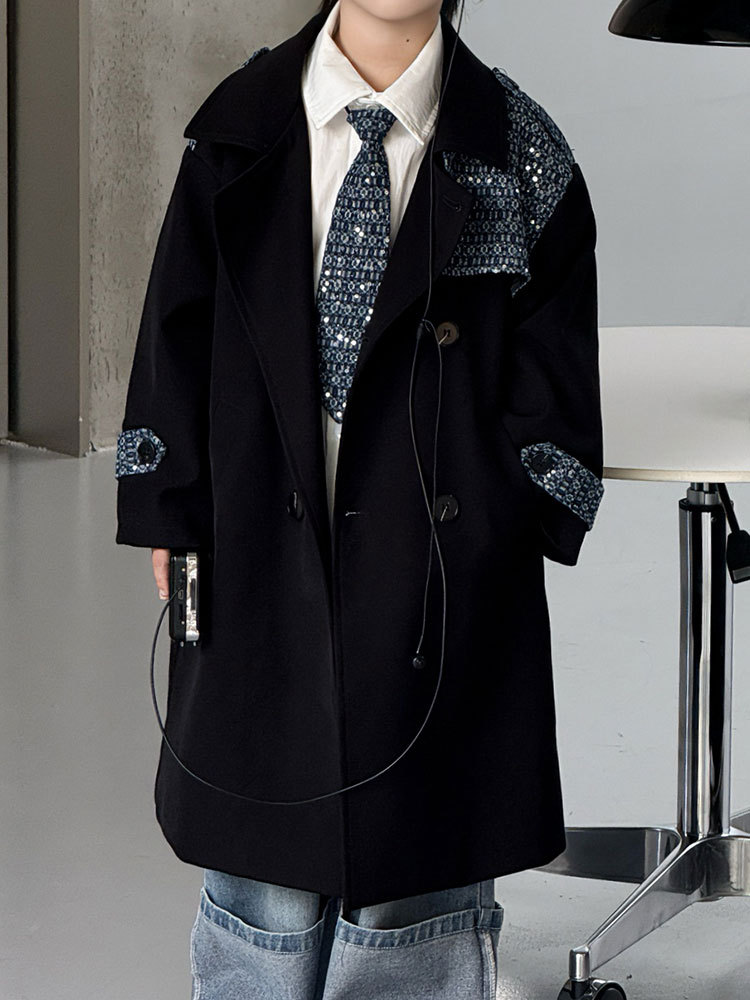 Черные блестки для ногтей, лонгслив, плащ