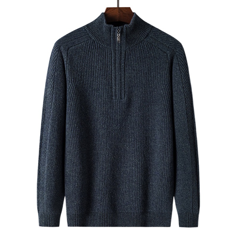 Autumn and Winter Semi-high Collar Solid Color Young and Middle-aged Wool Cashmere in stock Black Fit Thickened Casual Men's Cashmere Sweater
