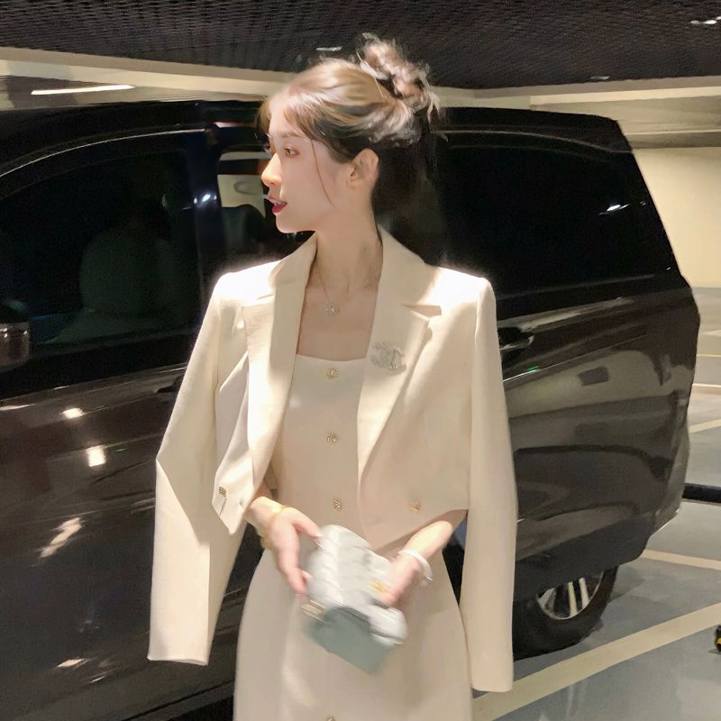 法式高端气质小香风套装女春季2025新款短款外套背心连衣裙两件套|undefined