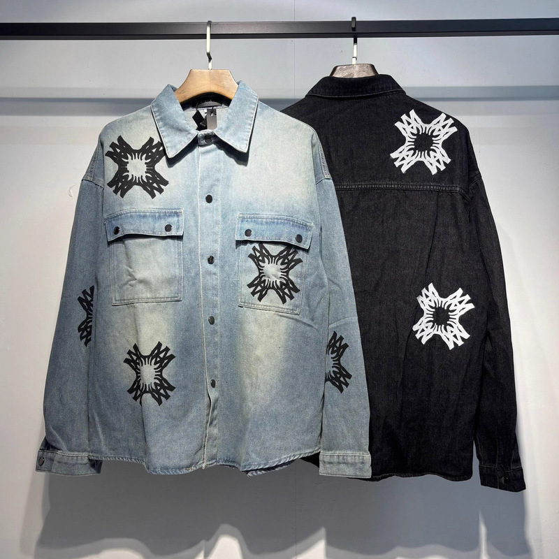 Autumn and Winter New High Street Casual Amiri Letter Print Washed Loose Denim Jacket Trendy Cross-Border Foreign Trade