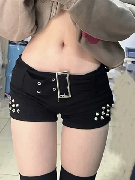 Internet Celebrity Sexy Low-waist Sexy Y2k Super Shorts Women's Heavy Industry Rivet Elastic Tight Hot Pants Spring and Summer Denim Shorts
