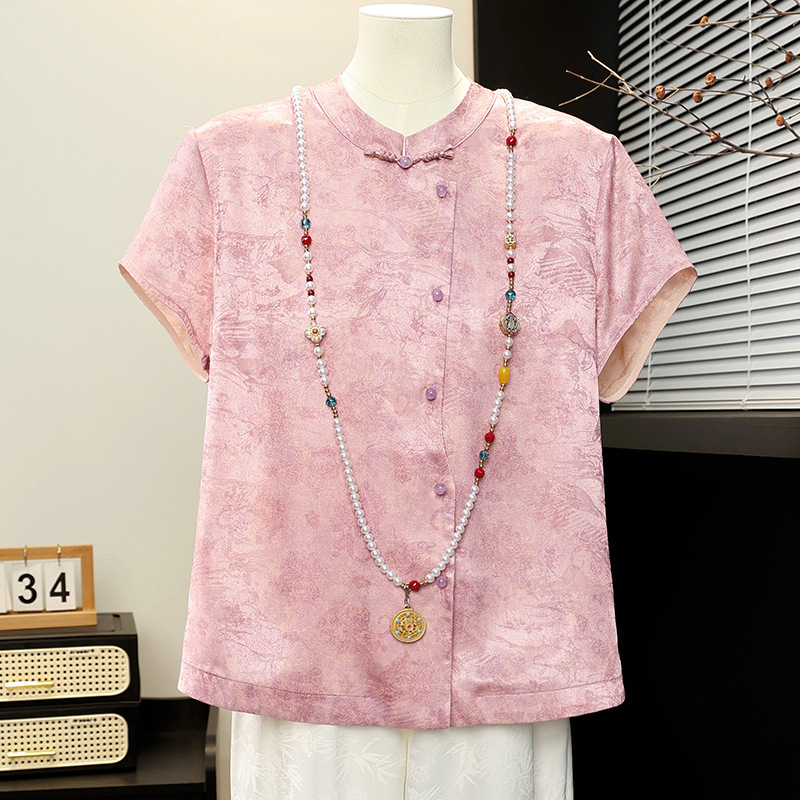 Mother's Day Mom's Summer Outfit, Chinese Style Short-Sleeve Blouse Set, 2026 New Model, Middle-Aged and Elderly Women's Summer Stylish Top Mother's Day Mom's Summer Outfit, Chinese Style Short-Sleeve Blouse Set, 2026 New Model, Middle-Aged and Elderly Women's Summer Stylish Top