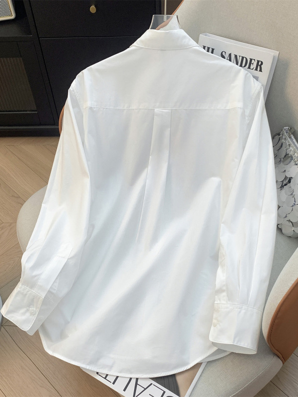 法式高品质尖领纯棉长袖衬衣女春秋新款宽松气质百搭休闲衬衫上衣|undefined