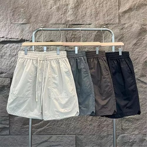Men's Trendy and Versatile 2024 Summer Sports Shorts with Breathable Mesh, Solid Color, Elastic Waist, and Five-Finger Beach Pants