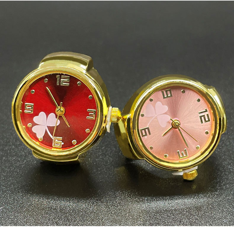 Pointer+Number Display Type Round Dial Shape Casual, Street Occasion Quartz Movement Elegant Shamrock Quartz Watch Rings