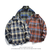 2025秋季新款韩版男式时尚潮流复古格子大码翻领长袖衬衫内搭外套