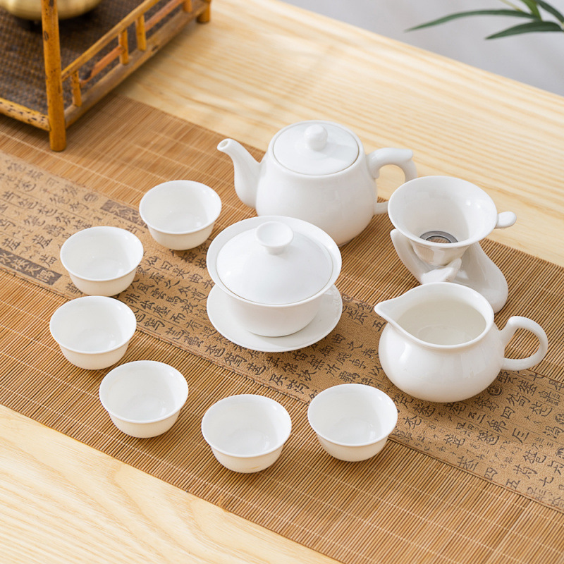 Cuenco de cubierta de porcelana de hueso, grasa de cordero, juego completo de té Chaoshanfu, simple ceremonia de té casera, tetera de té
