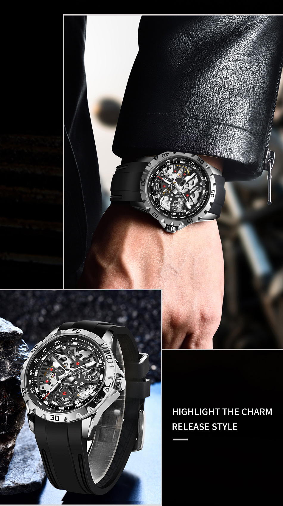 Men's Automatic Mechanical Watch Skeleton Luminous Waterproof_voghion.com