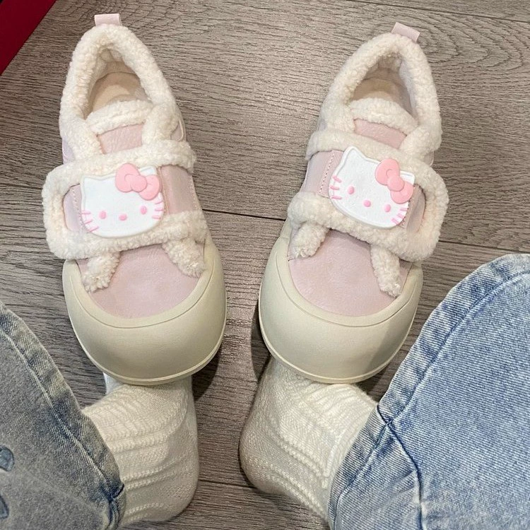 Милый котенок толстая подошва с высокой липучкой хлопчатобумажные туфли женщины 2024 осень и зима новая мода удобный теплый снег сапоги
