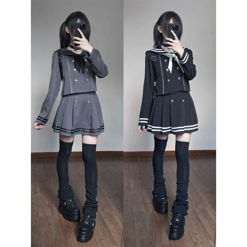 Navy Collar Sailor Uniform Skirt Suit Subculture Double-Breasted Bow Tie Top Versatile Short Skirt Two-Piece Set 2025 Autumn Navy Collar Sailor Uniform Skirt Suit Subculture Double-Breasted Bow Tie Top Versatile Short Skirt Two-Piece Set 2025 Autumn