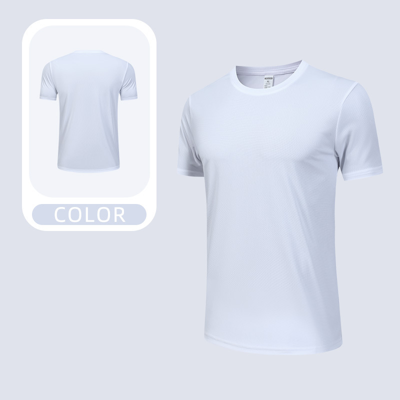 Camiseta deportiva deportiva deportiva de carrera masculina de manga corta de secado rápido transfronterizo Camiseta publicitaria con impresión LOGO Cuello redondo Camiseta de trabajo con mangas en T