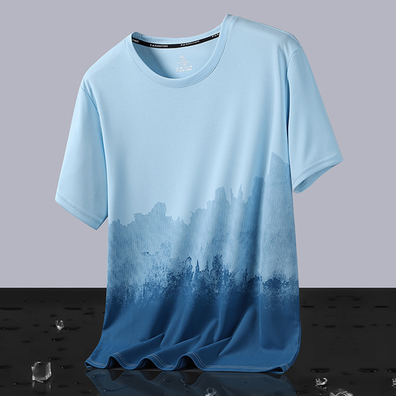 Verano fresco delgado transpirable hielo ojo de seda camiseta de manga corta hombre ropa deportiva de secado rápido hombre