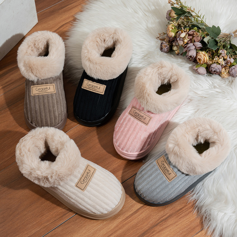 Cross-Border Popular Autumn and Winter Cotton Shoes for Men and Women Eva Bag Heel Thick-Soled Home Indoor and Outdoor Fleece-Lined Corduroy Slippers