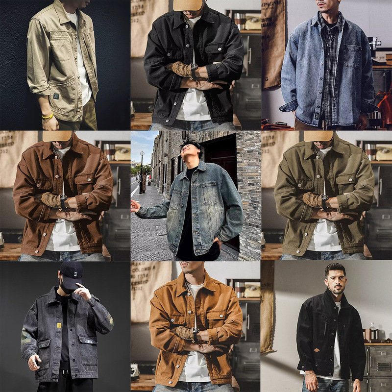 2024 new spring and autumn men's cross-border Denim jacket coat ruffian handsome American retro washed frock jacket men