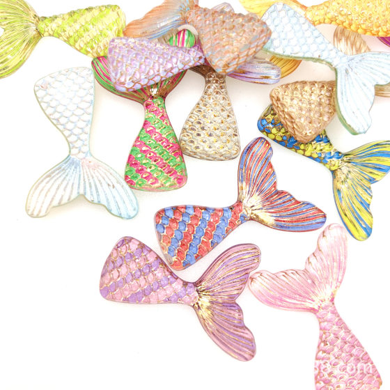Color Stripe Gradient Mermaid Tail Patch 37mm Jewelry Hairpin Diy Resin Accessories Mobile Phone Case Handmade Material