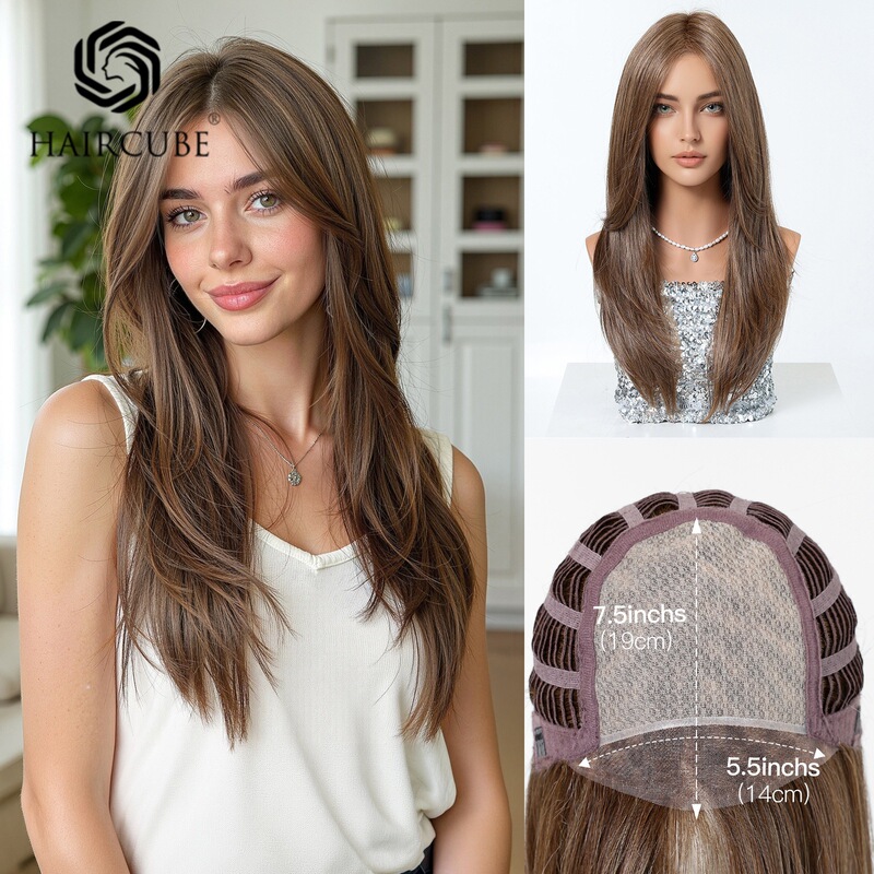 European and American Style Wig Cap, Mono Mesh, Human Hair-Like, Seamless, Glue-Free, Long Straight Hair, Invisible, Fluffy, High Crown Wig Cap