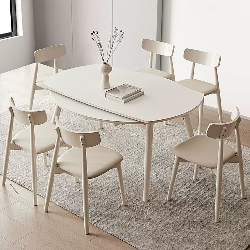 可伸缩折叠圆桌现代简约家用小户型多功能实木奶油岩板餐桌椅组合