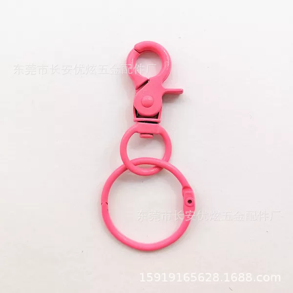 Colorful 45mm dog clasp with 30mm book ring, wholesale from source, painted zinc alloy spring clasp, metal keychain