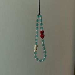 藍透珠紅色愛心手工串珠手機鏈小眾手機掛繩掛件ccd掛飾