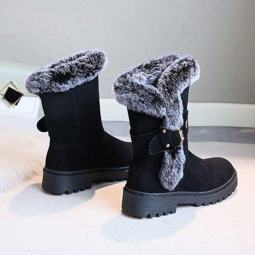 Autumn and winter new warm cotton shoes, flat non-slip women's boots, suede thick snow boots, medium tube fluffy shoes, cotton boots
