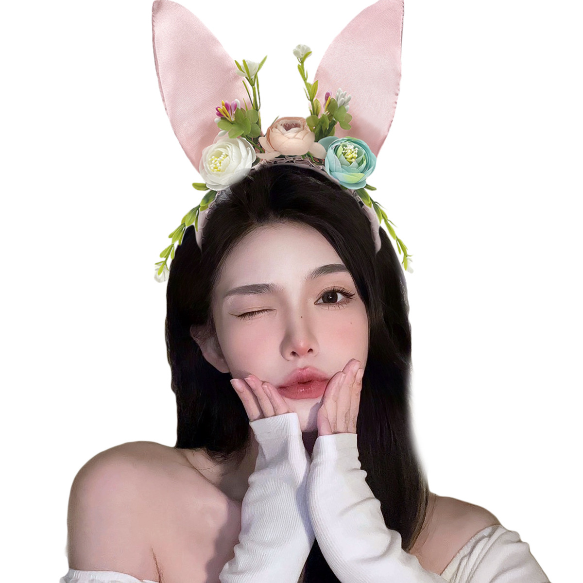 Diadema de encaje de celebridades de Internet Diadema de oreja de conejo negro Diadema de encaje de baile Diadema de fiesta de alta gama femenina al por mayor