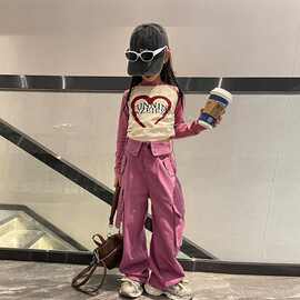 女童秋款工装裤套装2025新款网红大童美式阔腿裤女孩春秋装两件套