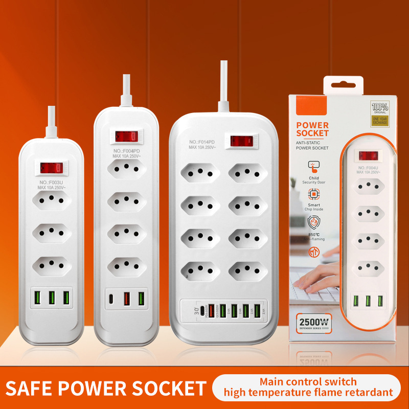 Exportaciones de comercio exterior inteligentes para Brasil enchufe de enchufe 3 / 4 / 5 / 6 con enchufe de alimentación 3USB