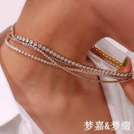 欧美ins时尚简约流行轻奢手链饰品不锈钢2mm锆石40cm链条项链女