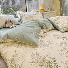 Ins-style pure cotton bed set, 100% cotton, including one flat sheet, one duvet cover, and one bed skirt, single dormitory bedding set, summer three-piece set