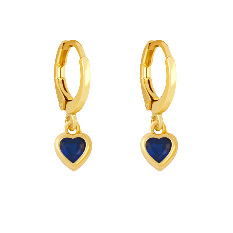 5g Weight 18K Gold Plated Plating Material Artificial Gemstones Inlay Material Earrings Classification Housewarming, Anniversary, Business, Wedding, Travel, Party, Birthday, Festival Occasion Copper Material Heart Pattern Women'S Gender Fashion Style Rose Red, White, Pink, Green, Blue, Champagne, Yellow, Black Color Fashion Heart Copper Artificial Gemstones Copper Earrings 7
