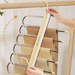 Light luxury style multi-layer folding telescopic trouser rack multi-functional pants hanging rack household magic pants storage artifact