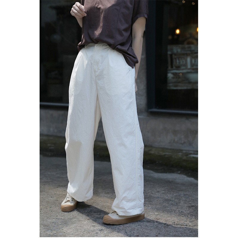 2021 Retro Off-White Fluffy Pure Cotton Flat-Waist Loose Straight Casual Wide-Leg Long Pants for Women, Petite Size, Slimming Effect 2021 Retro Off-White Fluffy Pure Cotton Flat-Waist Loose Straight Casual Wide-Leg Long Pants for Women, Petite Size, Slimming Effect