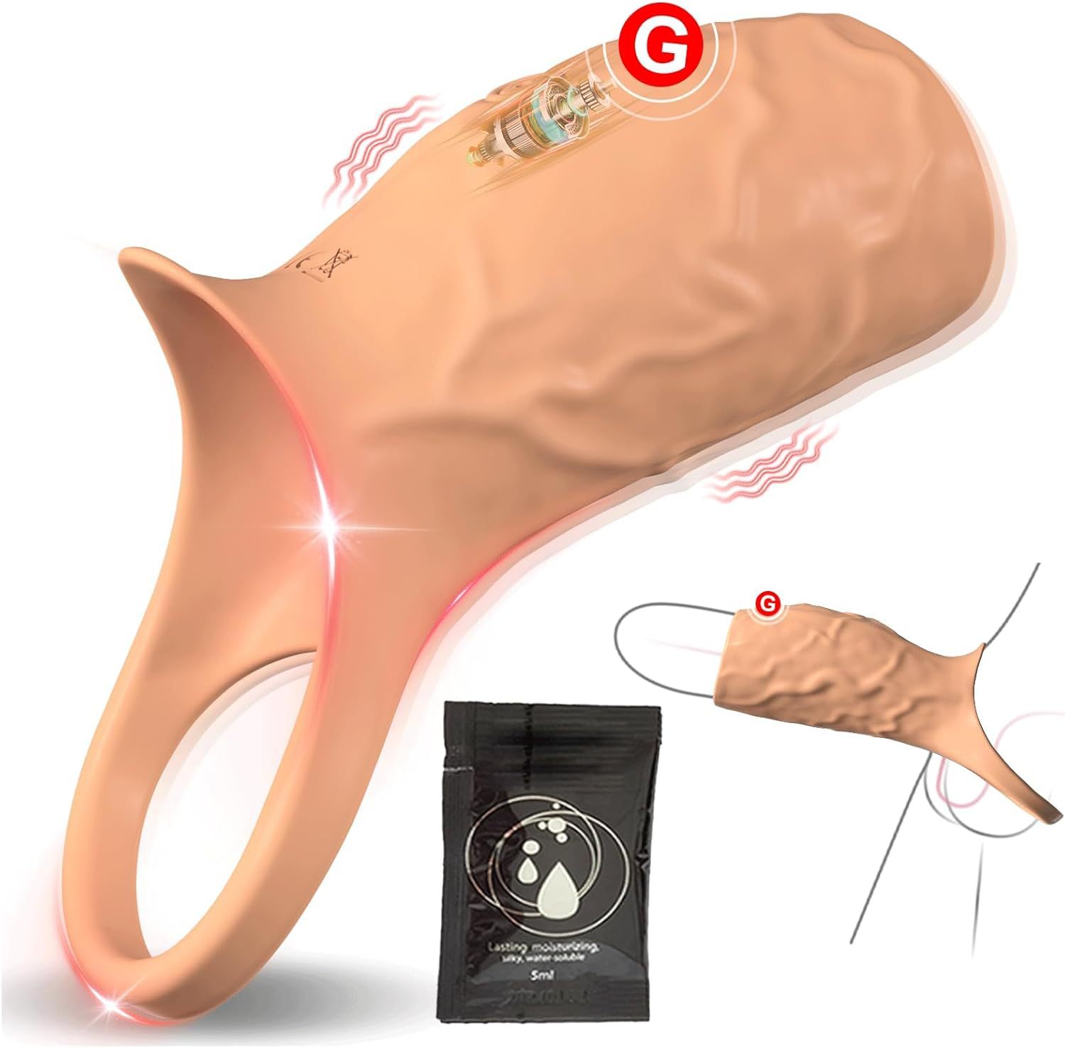 10-Frequency Vibrating Lock-On Condom Sleeve, Button-Controlled Prostate Massage Ring, Black — detail image 4