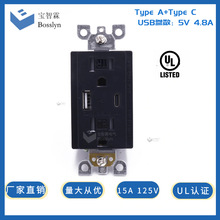 UL认证USB美标墙壁插座 美标机柜插座type-C+USB  15A 125v