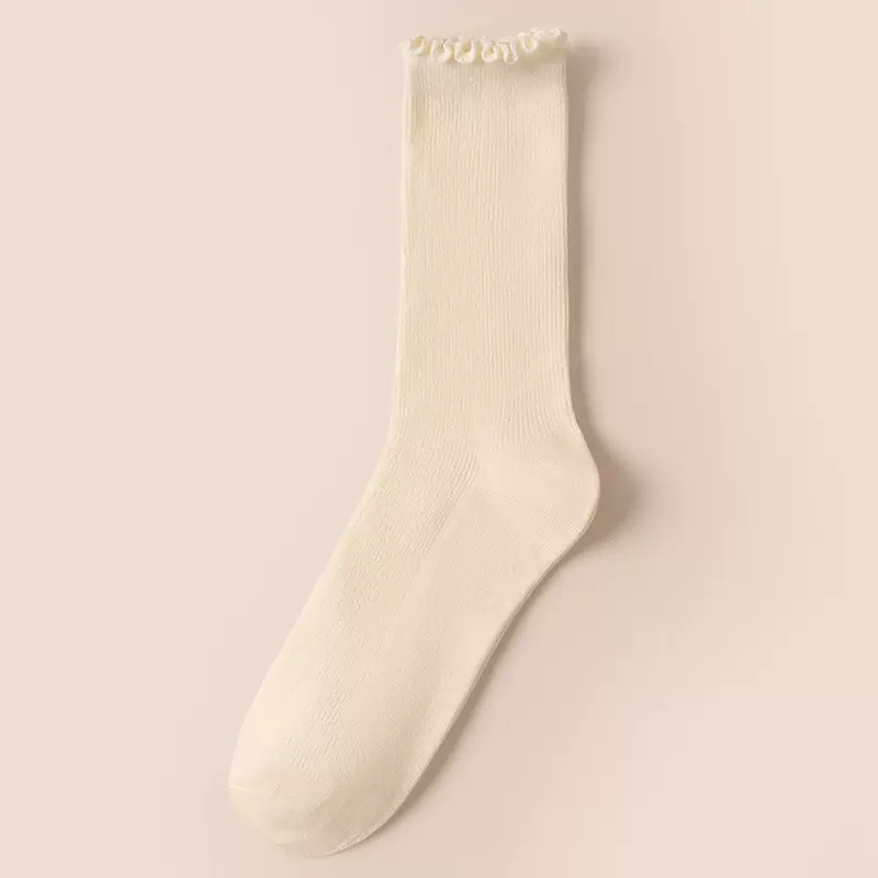 木耳边袜子女秋冬中筒袜子日系美拉德配勃肯鞋堆堆袜诸暨袜子