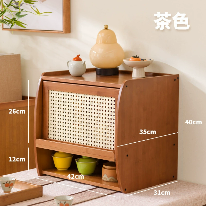 Japanese table storage system from natural wood, tea set
