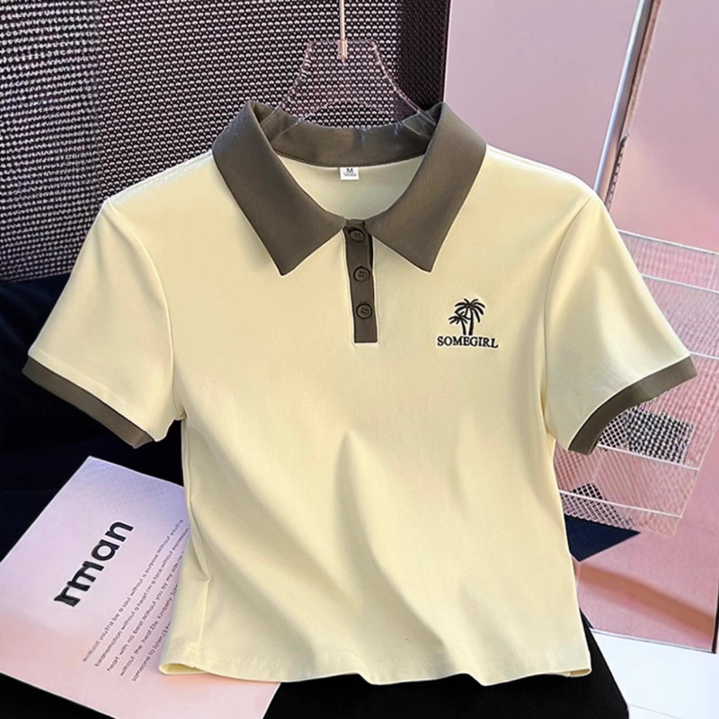 Lasel Polo Collar Short-sleeved T-shirt Women's Summer 2024 New Arrival Shoulder Explosive Slim-fit Short Collar Small Shirt Top Lasel Polo Collar Short-sleeved T-shirt Women's Summer 2024 New Arrival Shoulder Explosive Slim-fit Short Collar Small Shirt Top