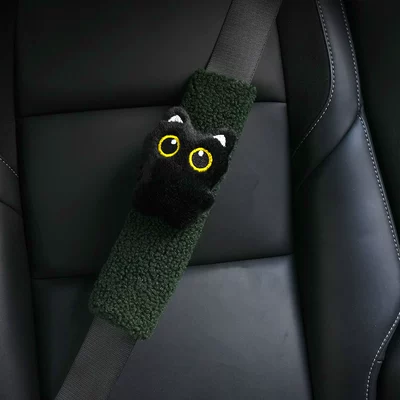 Toy Car Safety Shoulder Pad: Seat belt shoulder pad - lambskin-green-shoulder-pads-black-cat-25x8x4cm-56g