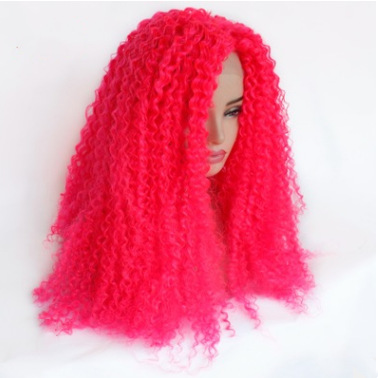 Peluca rosa europea y americana, casco africano, peluca de red rosa, peluca rizada pequeña LW0298