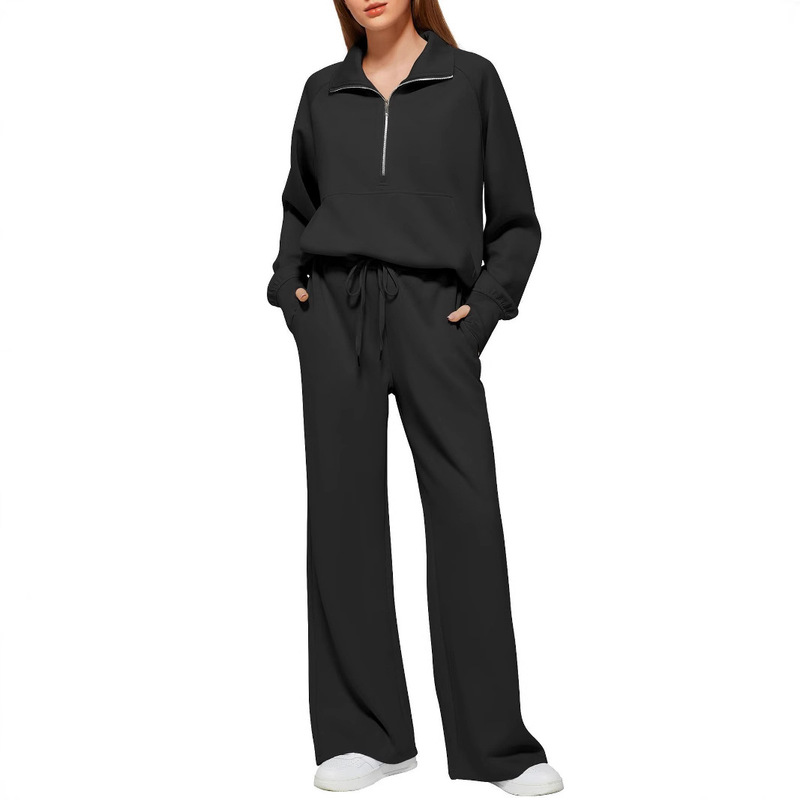 2024 European and American Amazon European and American Women's Two-Piece Zipper Sweatshirt Wide Leg Sports Pants Casual suit Women