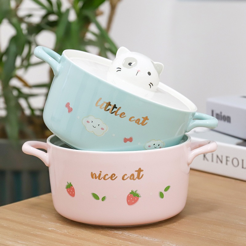 Personalidad creativa de dibujos animados lindo tazón de fideos regalo estudiante tazón de fideos instantáneos tazón de ensalada de hogar tazón de sopa de patrón de gato coreano