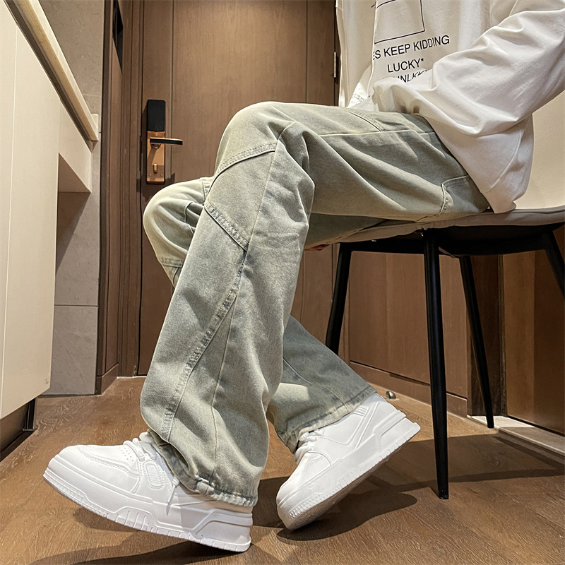 American Style Jeans For Men Spring Autumn Design Sense Patchwork Tall And Slim Narrow Straight Scimitar Flared Pants_mkmklike.com