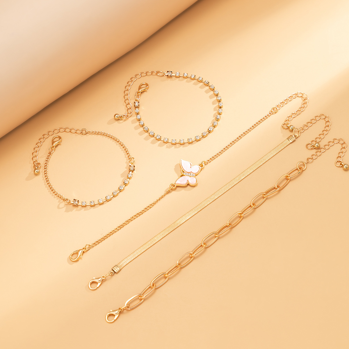 Bijoux en métal style punk avec ensemble complet de diamants et chaîne à griffes, bracelet à paillettes en os de serpent et papillon_voghion.com